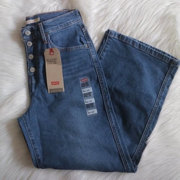 Levi's Mile High Rise Button Front Blue Wide Leg Jeans - Picture 3 of 8